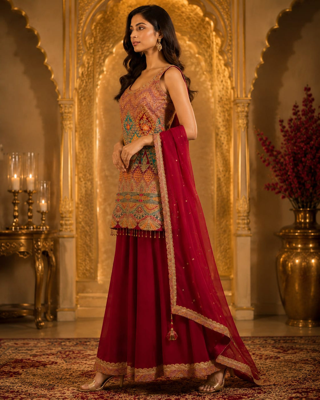 Maroon Royale Embroidered Palazzo Set