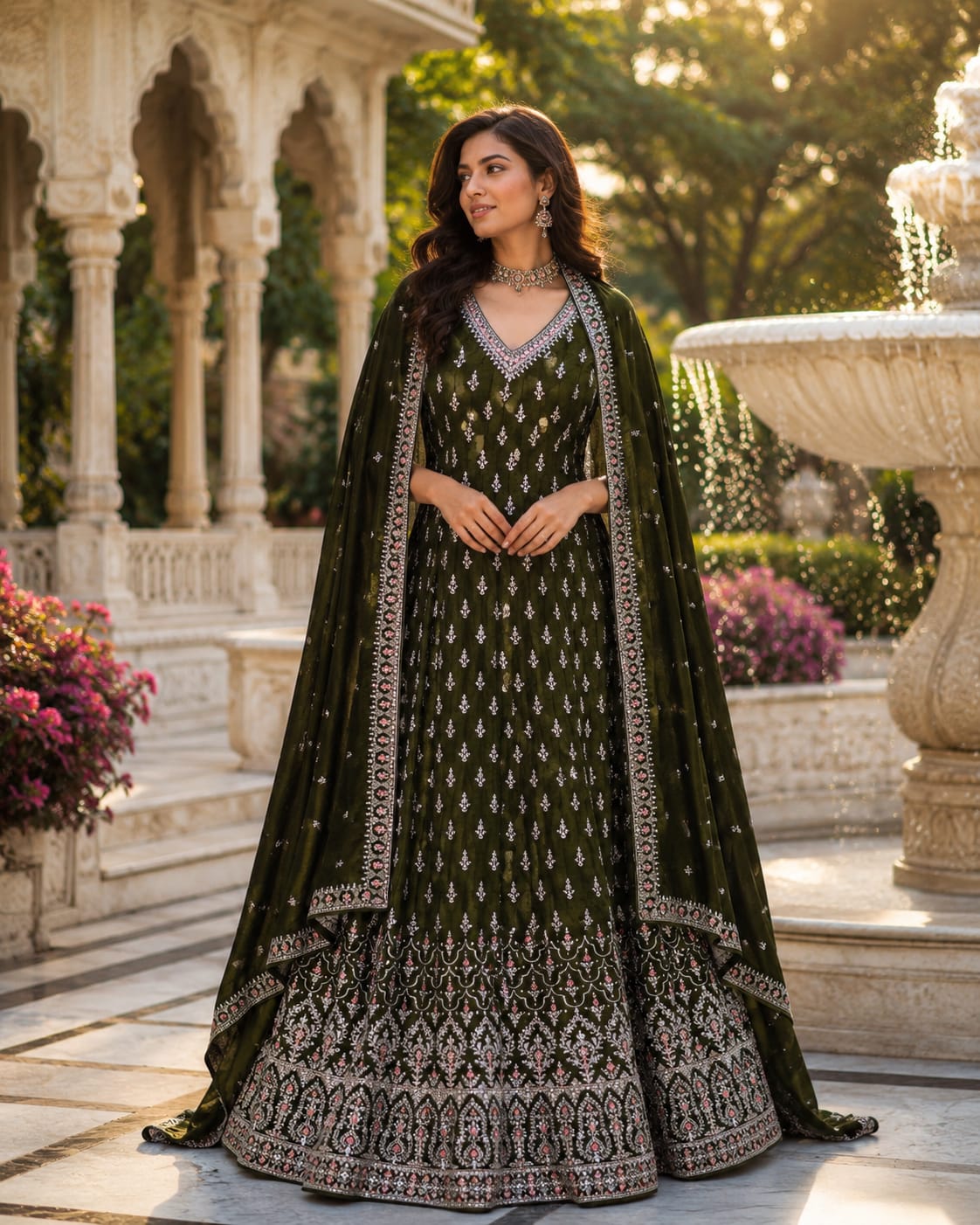 Emerald Majesty Embroidered Anarkali Set