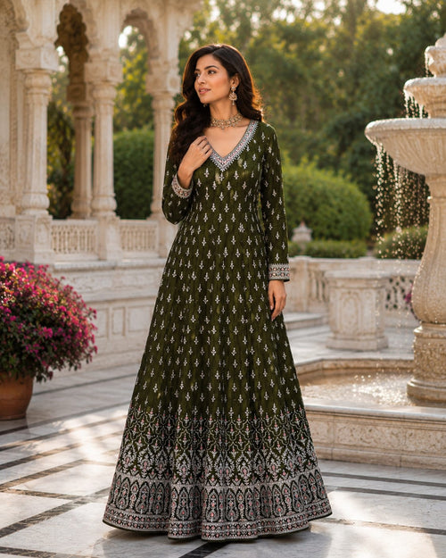 Emerald Majesty Embroidered Anarkali Set