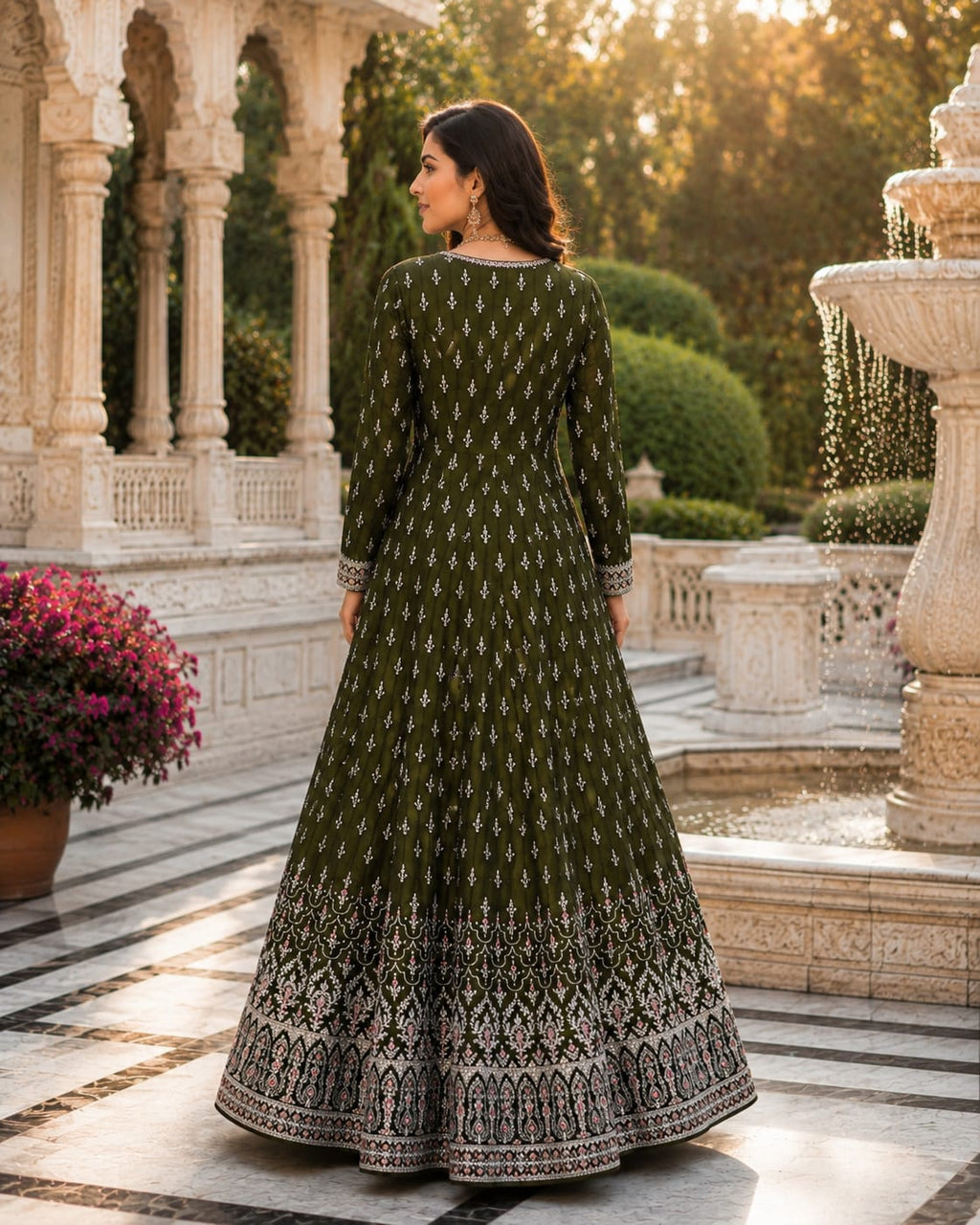 Emerald Majesty Embroidered Anarkali Set