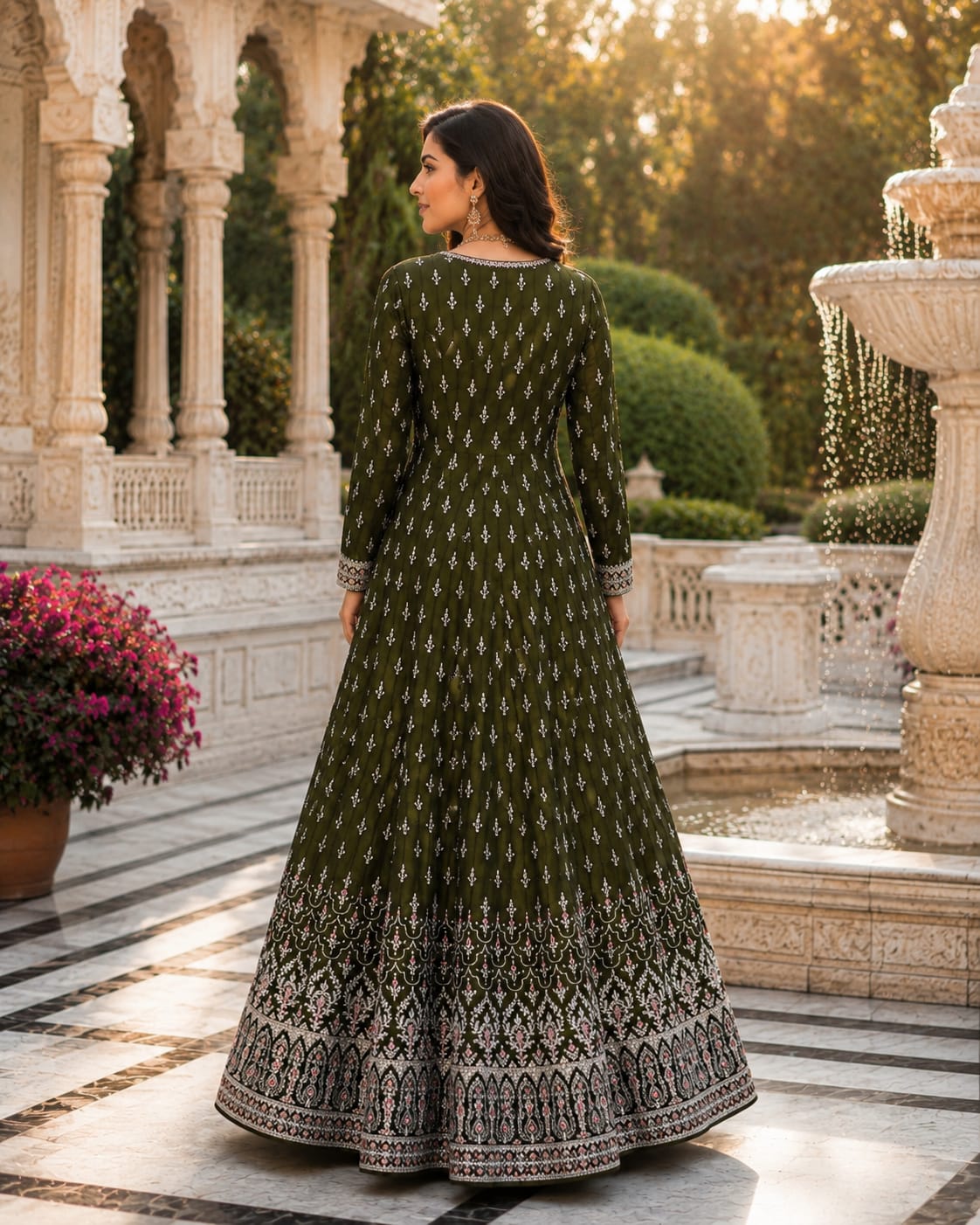 Emerald Majesty Embroidered Anarkali Set