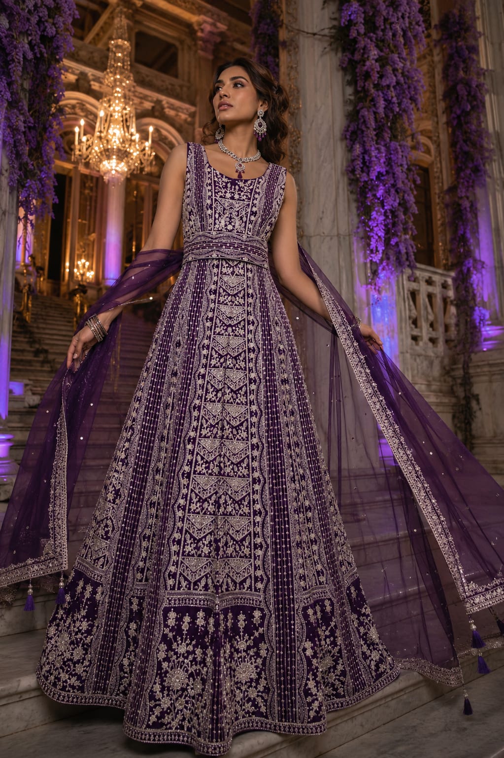 Royal Violet Embroidered 3-Piece Lehenga Set