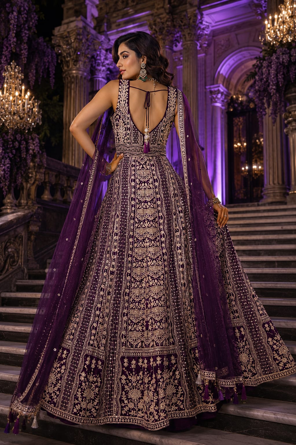 Royal Violet Embroidered 3-Piece Lehenga Set