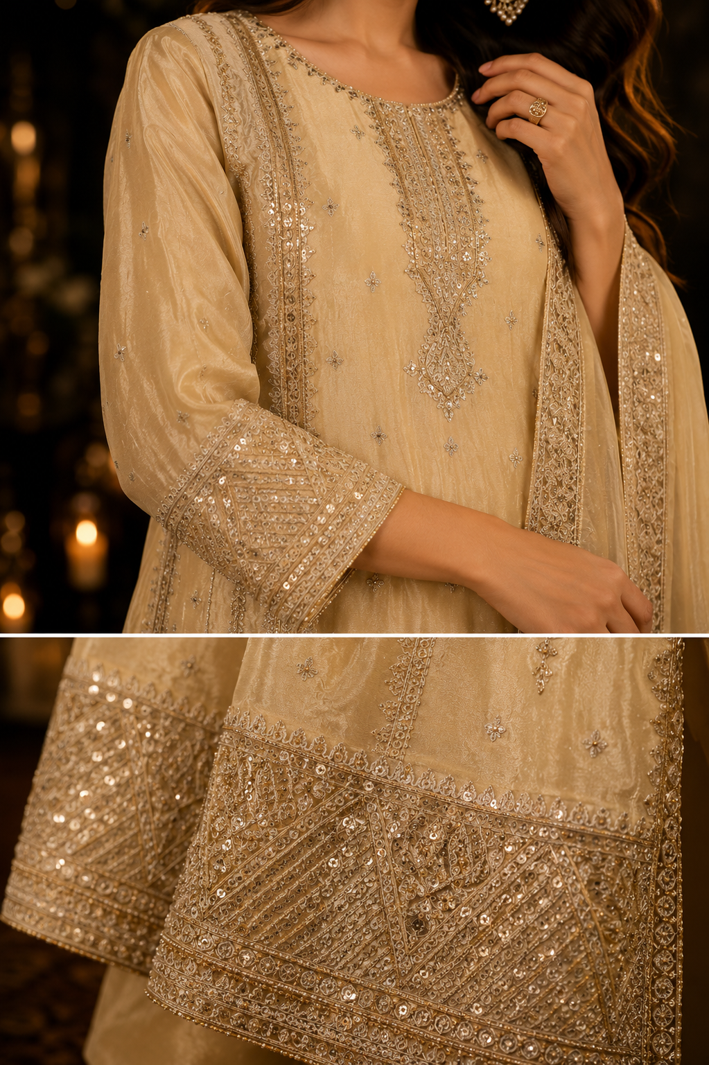 Champagne Radiance Embroidered Suit Set