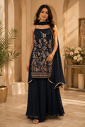 Midnight Sapphire Embroidered Palazzo Set