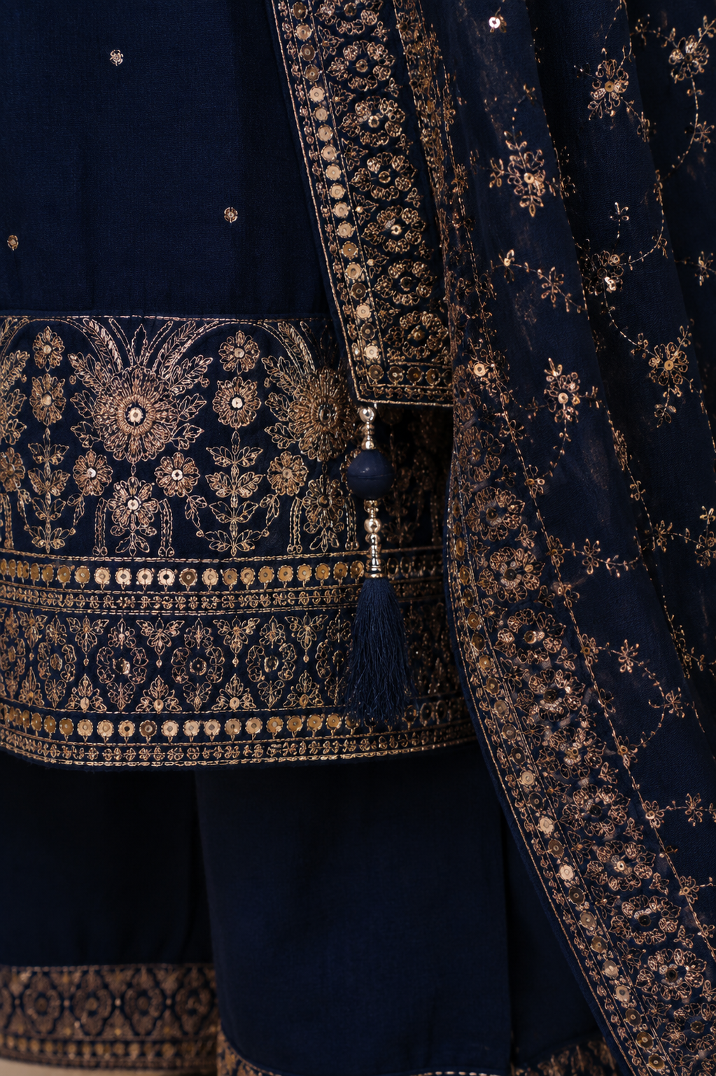 Royal Midnight Blue Embroidered Suit Set with Designer Dupatta