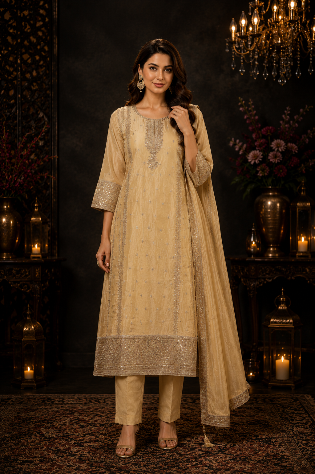 Champagne Radiance Embroidered Suit Set