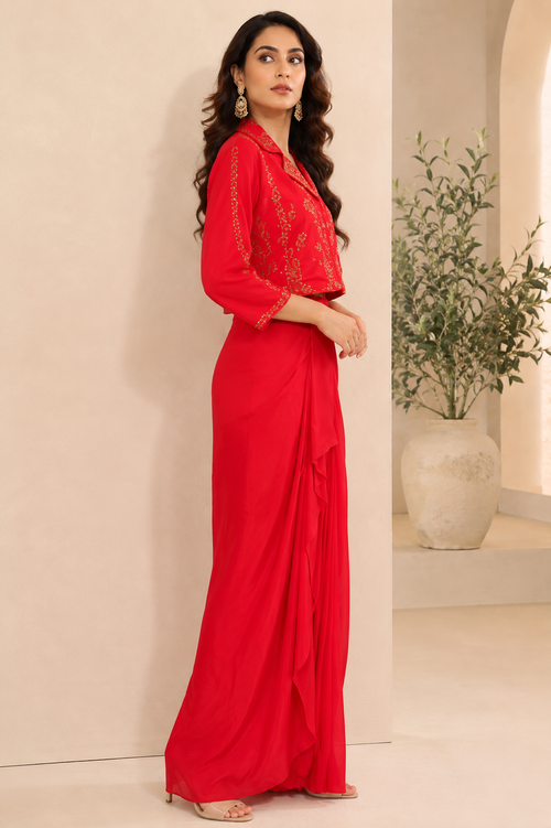 Crimson Royale Embroidered Drape Co-Ord Set