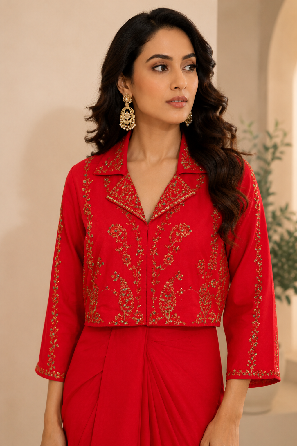 Crimson Royale Embroidered Drape Co-Ord Set