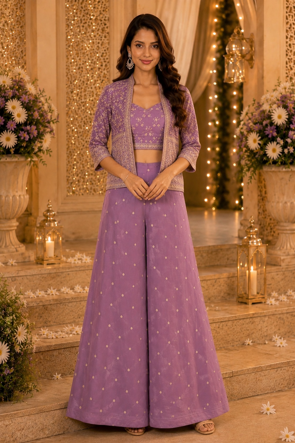 Lavender Mist Embroidered Palazzo Set