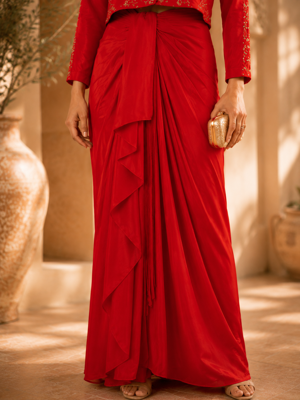 Crimson Royale Embroidered Drape Co-Ord Set