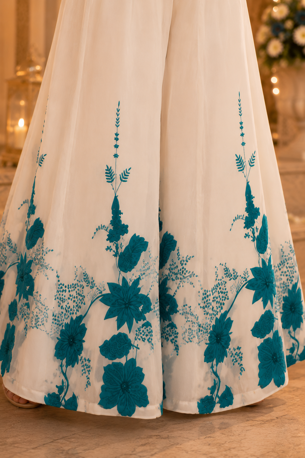 Ocean Pearl Embroidered Palazzo Set