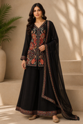 Midnight Noir Floral Embroidered Palazzo Suit Set