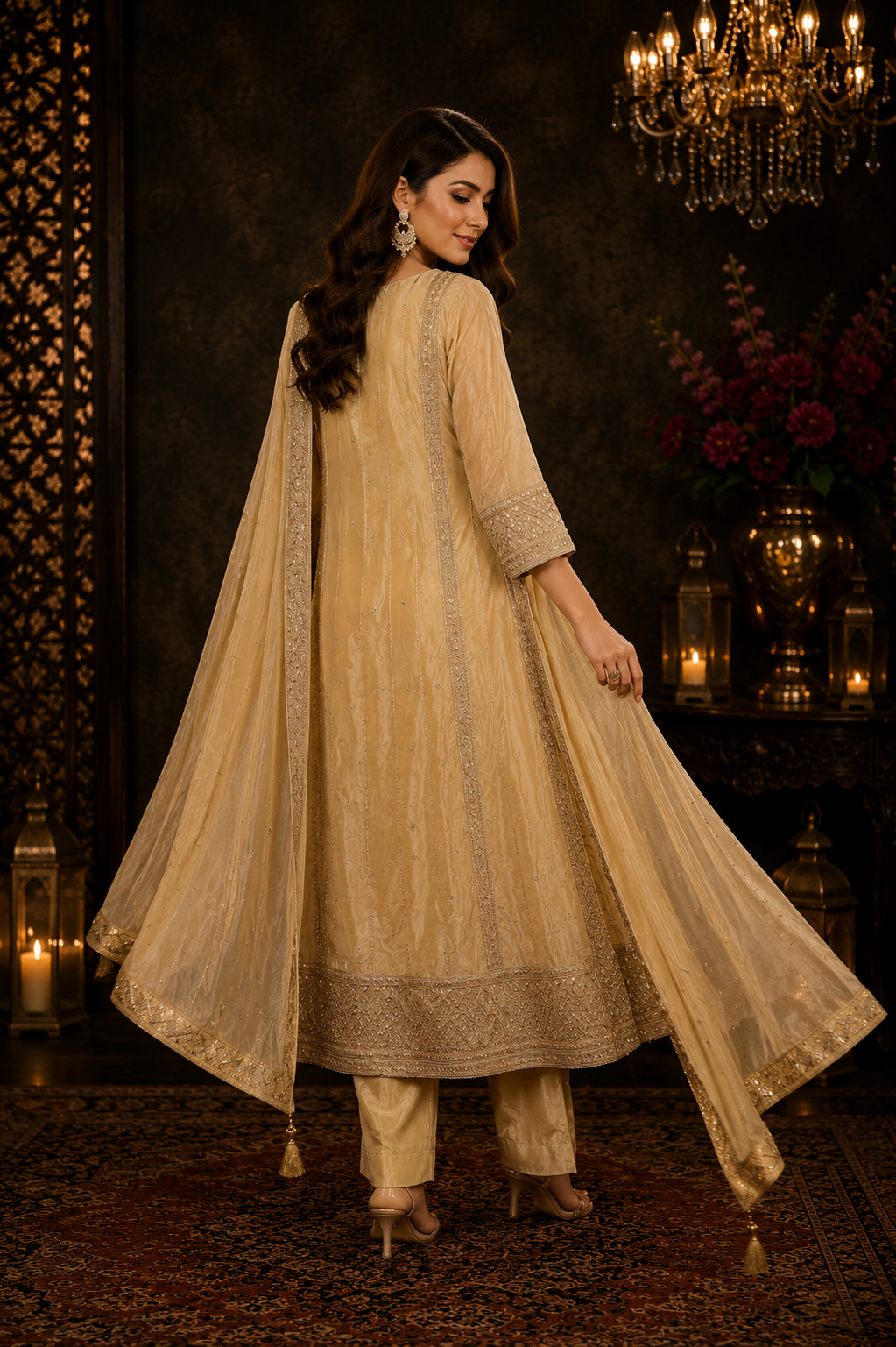 Champagne Radiance Embroidered Suit Set