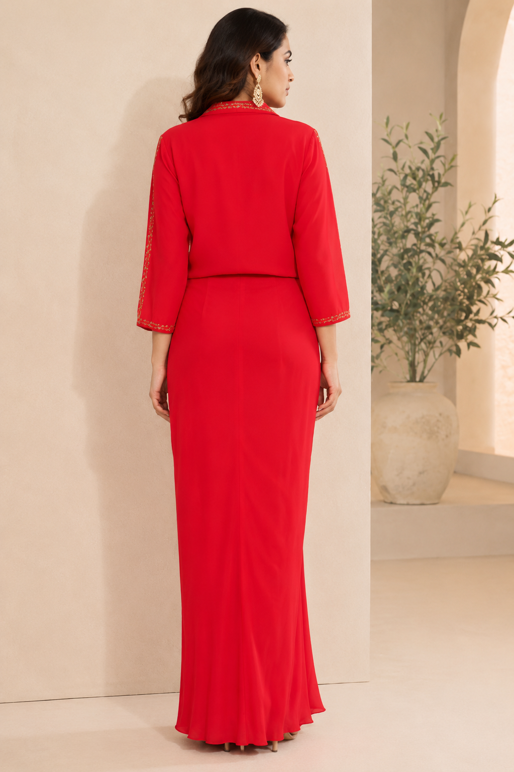 Crimson Royale Embroidered Drape Co-Ord Set