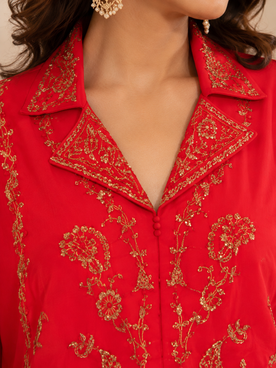 Crimson Royale Embroidered Drape Co-Ord Set