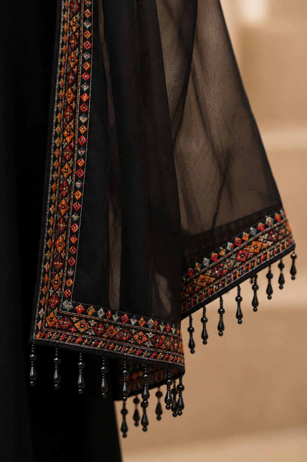 Midnight Noir Floral Embroidered Palazzo Suit Set