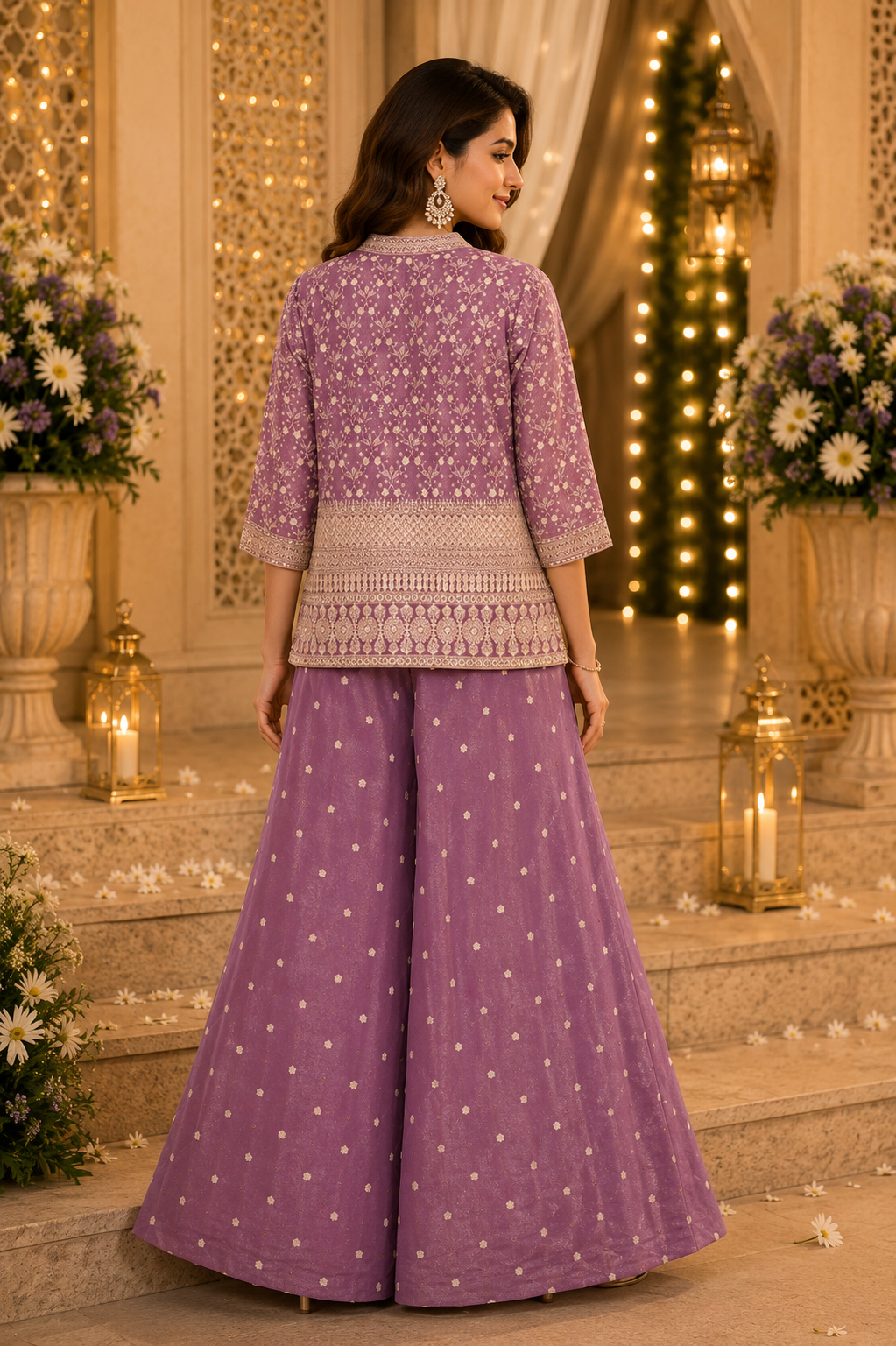 Lavender Mist Embroidered Palazzo Set