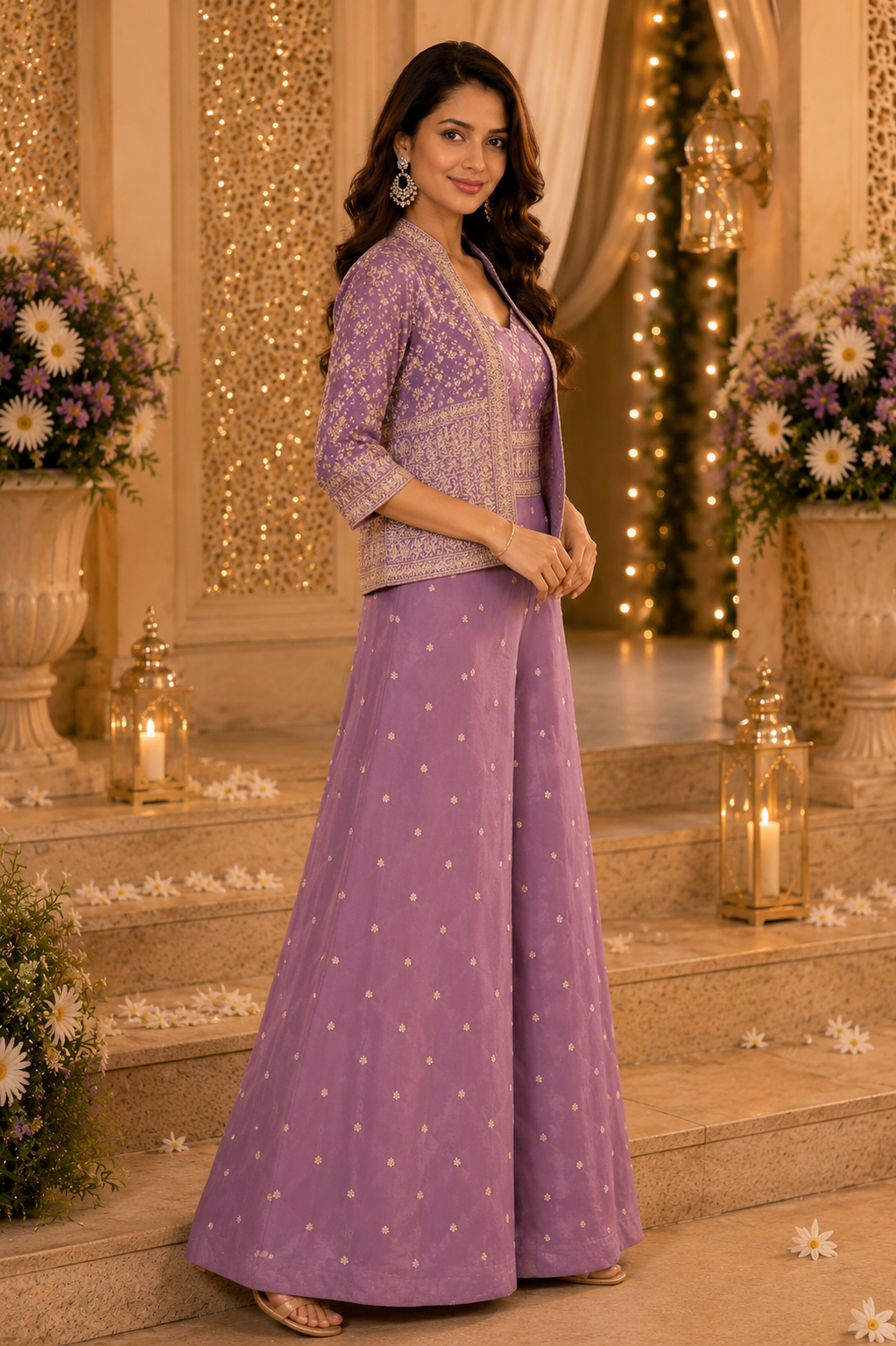 Lavender Mist Embroidered Palazzo Set