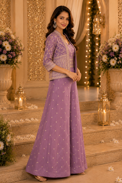 Lavender Mist Embroidered Palazzo Set